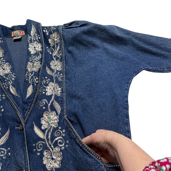 Vintage Niya Collection Heavily Embellished Blue Denim Jean Jacket Sz M - Picture 11 of 16